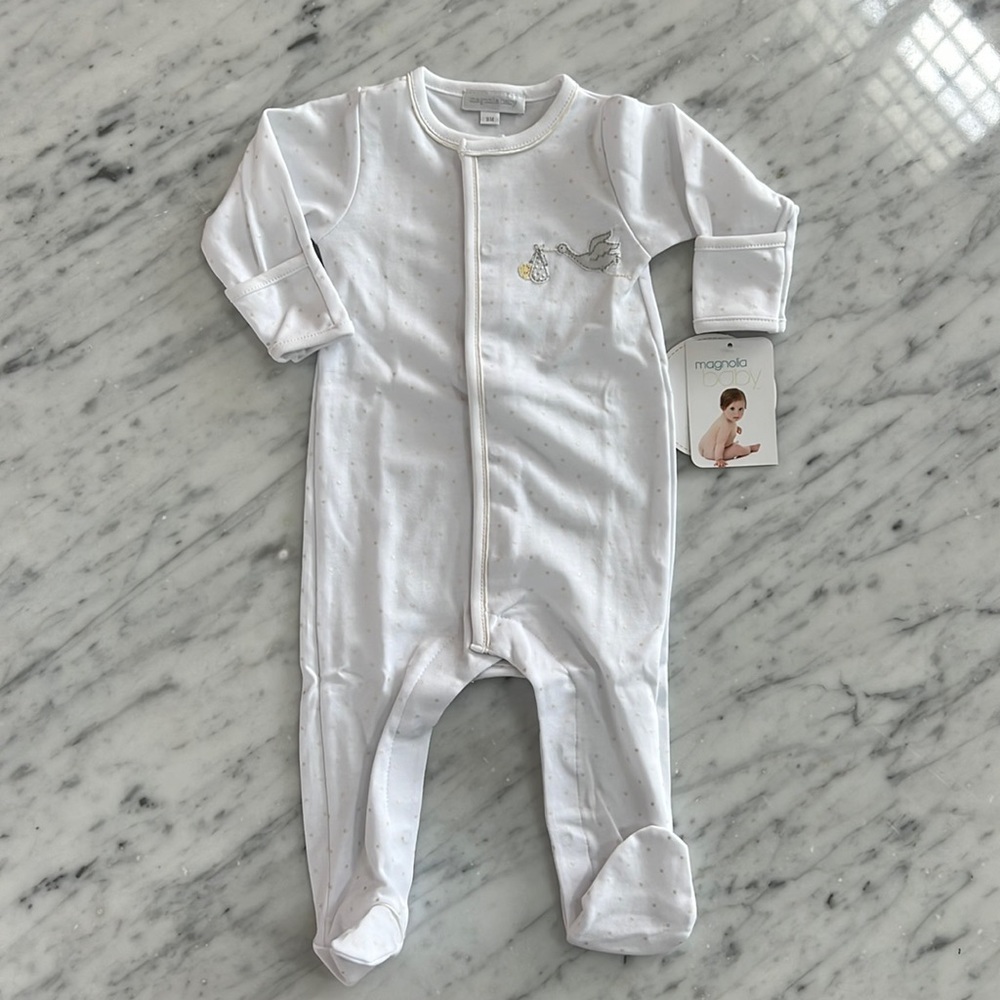 New Magnolia Baby Grey Stork Infant Footie Pima Cotton
